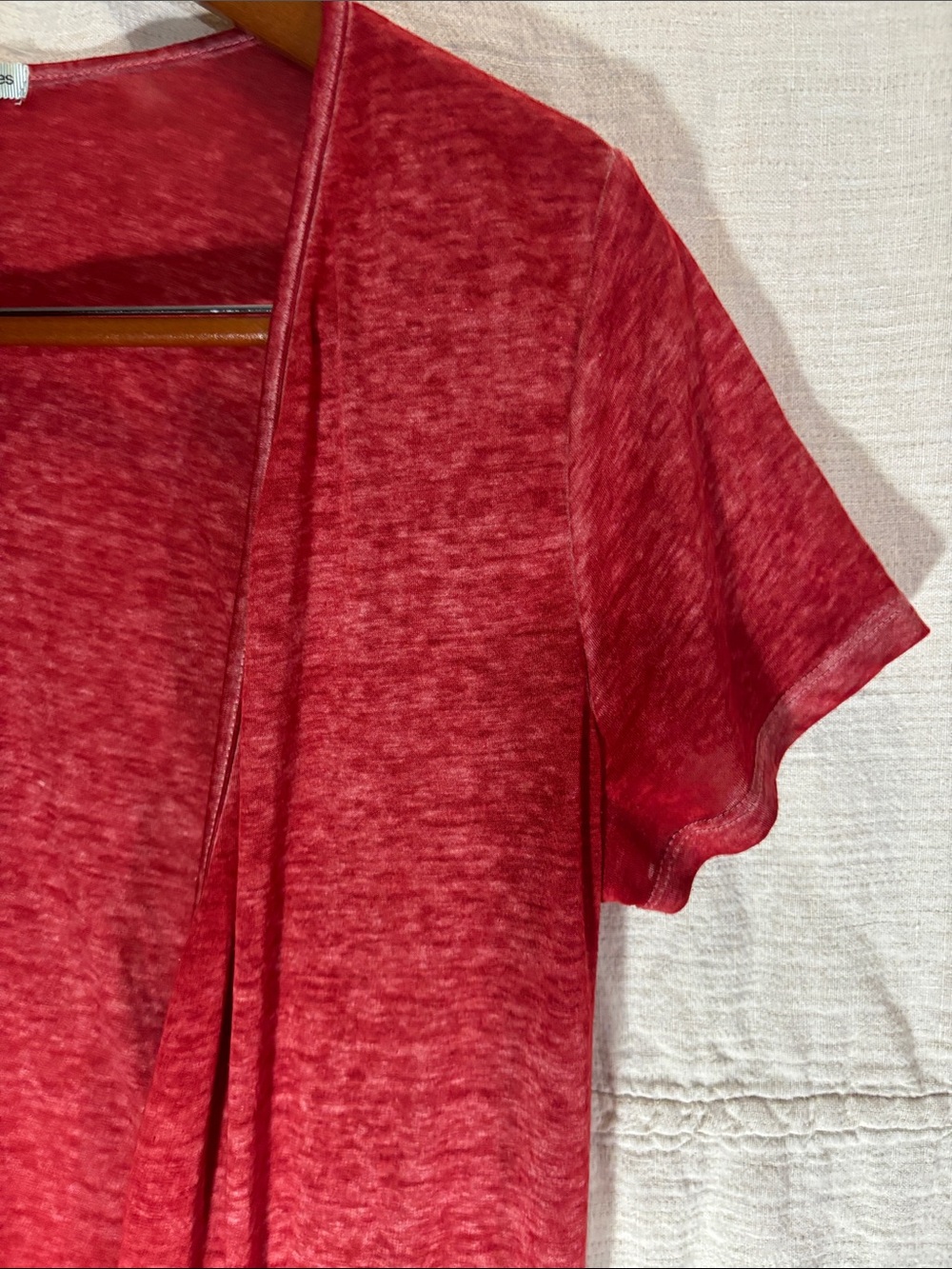 Maurices Red Short Sleeve Open Front Cardigan with Fringe Burnout Knit - Picture 5 of 13